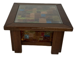 Italian Wooden Lights and Multicolor Mosaic Glass Table, 1980s