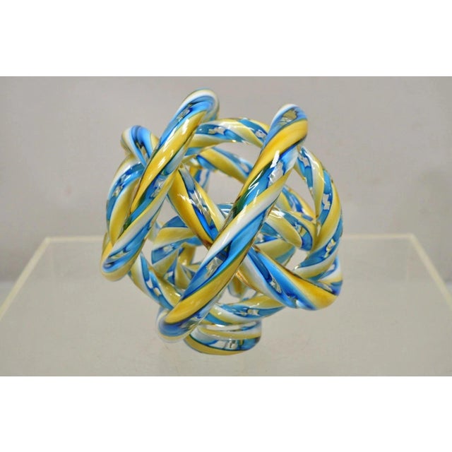 Late 20th Century Murano Art Glass Swirl 8" Infinity Knot of Love Blue & Yellow Decorative Object For Sale - Image 10 of 10