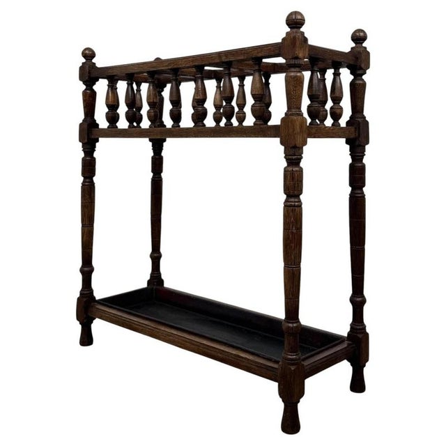 Early 20th Century Antique English Edwardian Umbrella and Stick Stand in Oak, 1900s For Sale - Image 5 of 10