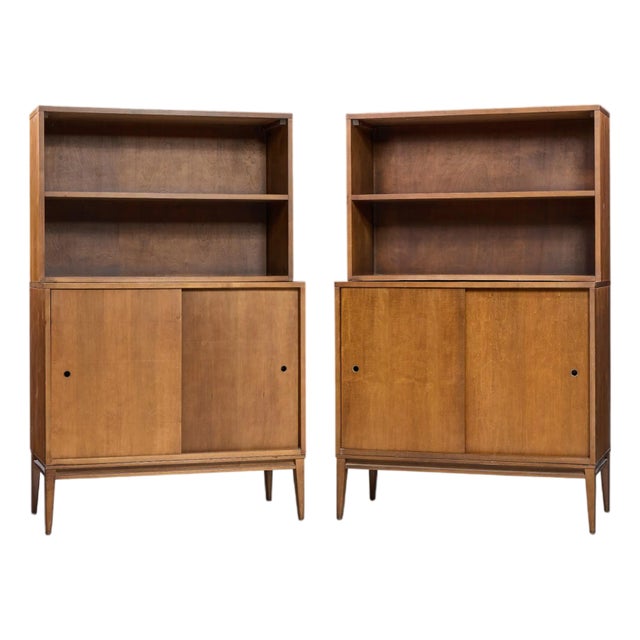 Mid 20th Century Paul McCobb for Planner Group Mid Century Sliding Door Cabinet With Hutch - Pair For Sale