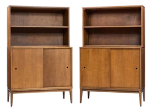 Mid 20th Century Paul McCobb for Planner Group Mid Century Sliding Door Cabinet With Hutch - Pair