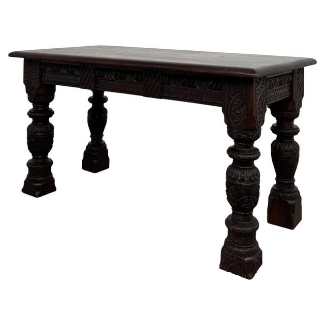 Gold 19th Century English Carved Oak Side Table For Sale - Image 8 of 8