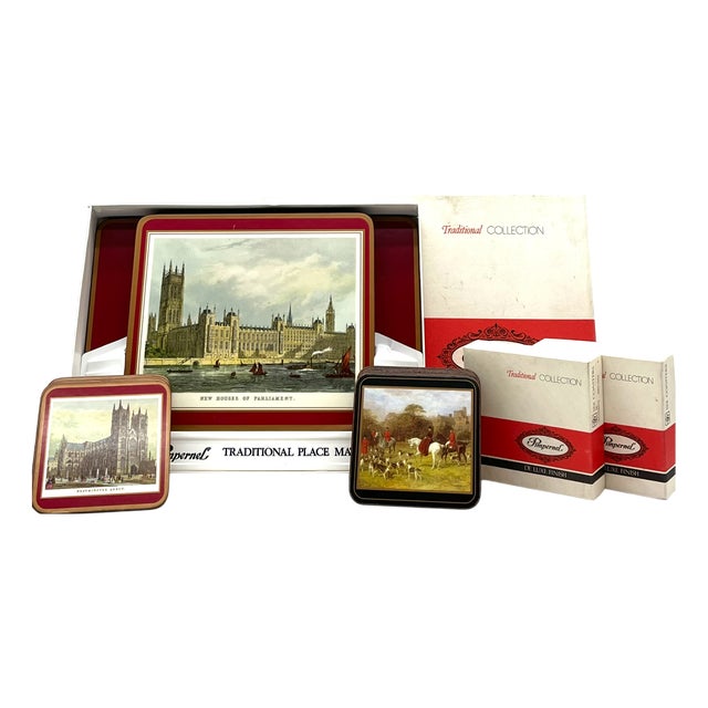De Luxe Traditional Collection Coasters with English Landmarks and Riding and Hunting Scenes from Pimpernel England, 1980s, Set of 20 For Sale