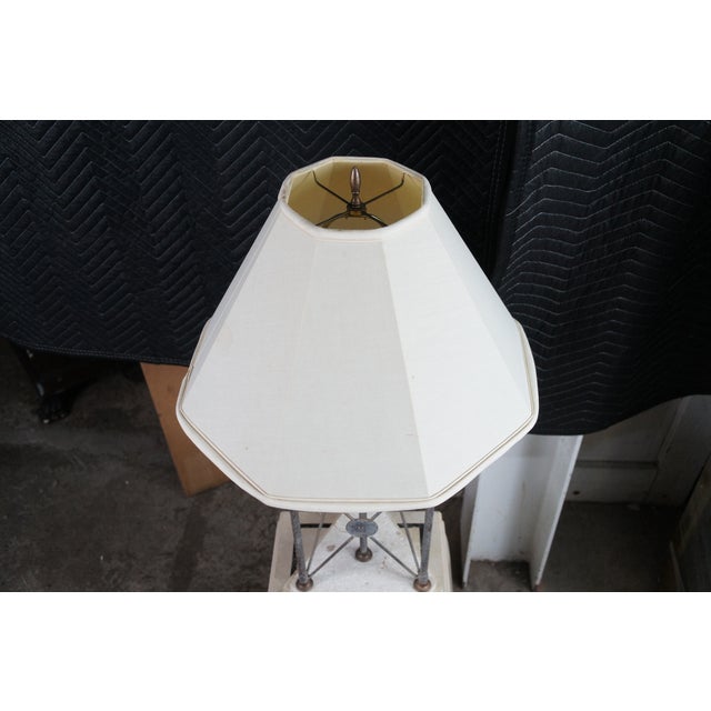 Late 20th Century Vintage Neoclassical Directoire Style Travertine Stone & Iron Buffet Table Lamp For Sale - Image 5 of 11