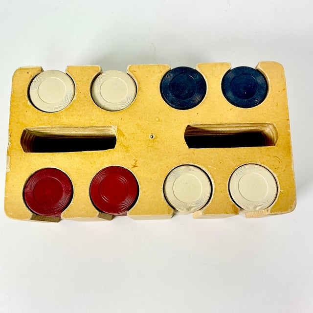 1950s Vintage Boho Chic Americana Poker Chips and Wood Caddy For Sale - Image 6 of 10