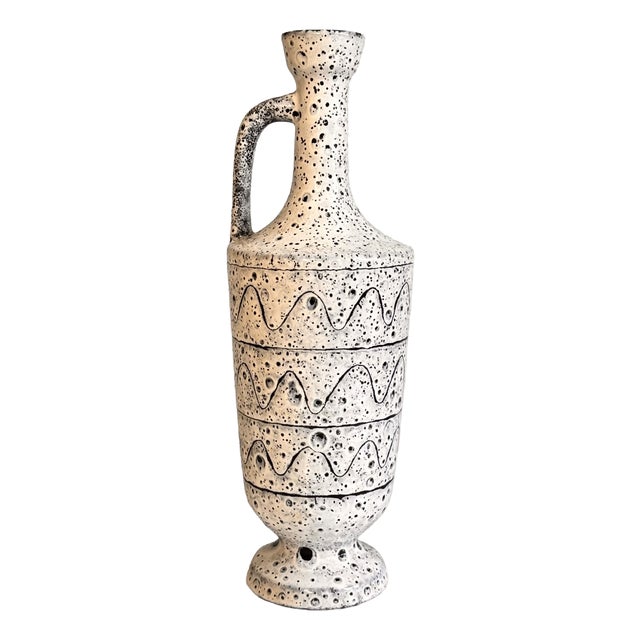 Ceramic Jug Vase with Crater-Like Structure and Graphic Decor, Germany / GDR, 1970s For Sale