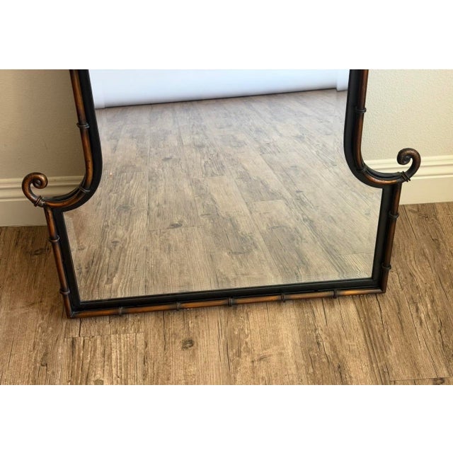 Late 20th Century Pair Uttermost Black & Bronze Faux Bamboo Pagoda Mirrors For Sale - Image 5 of 8