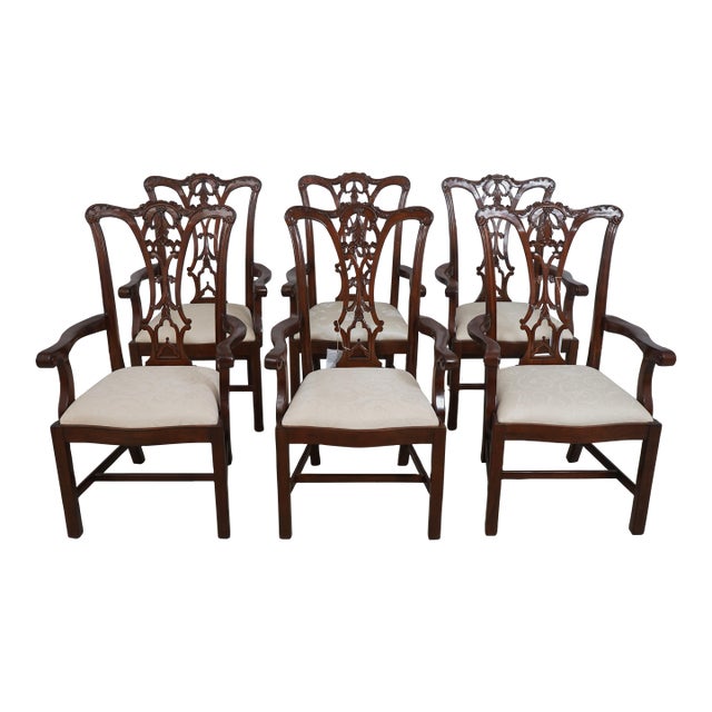 Set of 6 Scarborough House Chippendale Mahogany Dining Room Armchairs For Sale