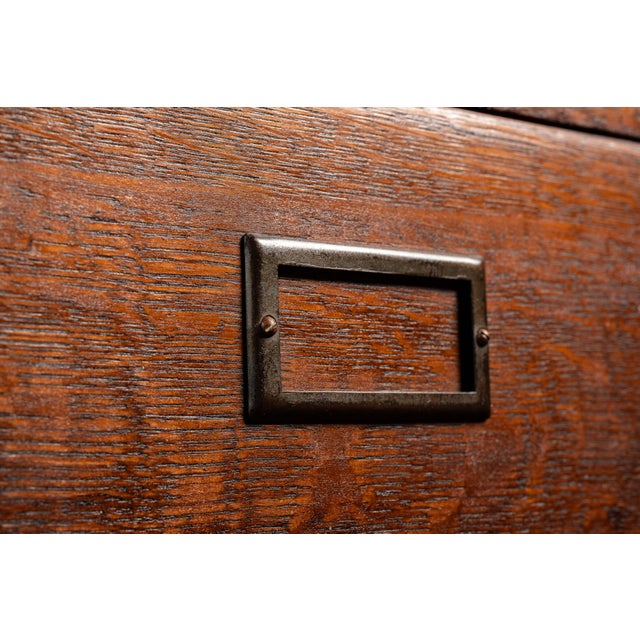 Wood Antique Oak Filing Cabinet With Japanned Hardware For Sale - Image 7 of 17
