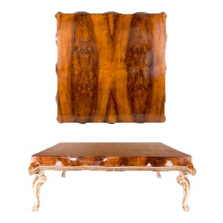 Italian Tessuti Flame Walnut Cocktail Table on Painted Cabriole Legs For Sale