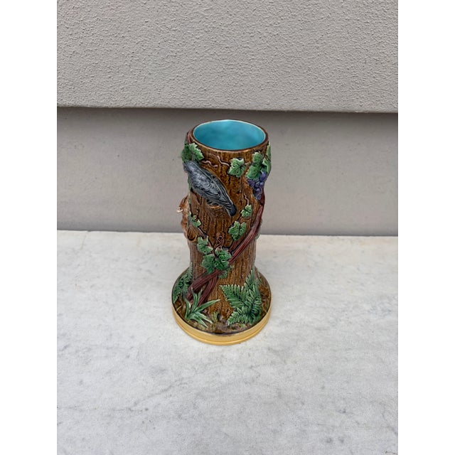 19th Century Rare Victorian Majolica Fox & Crow Trunk Vase Minton For Sale In Austin - Image 6 of 8