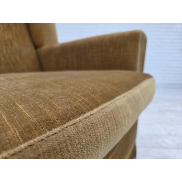 Vintage Danish Highback Chair in Yellow Furniture Velour, 1970s For Sale - Image 4 of 18