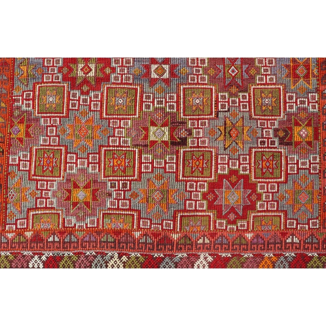 Vintage Turkish Kilim Rug With Rich Red and Multicolor Motif Design 4'6" X 10'2" For Sale - Image 4 of 10