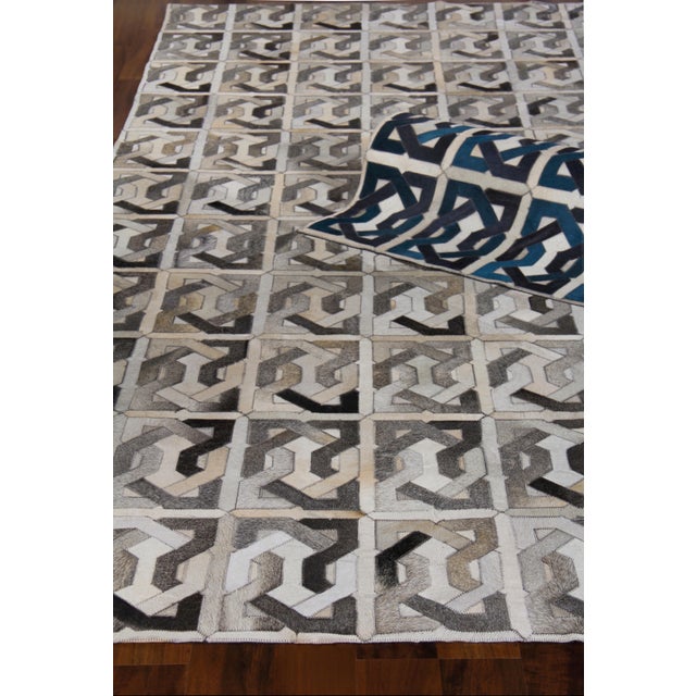 Ivory Montgomery Ivory/Navy Blue/Blue/Multi Patchwork Leather Area Rug - 11'6"x14'6" For Sale - Image 8 of 9