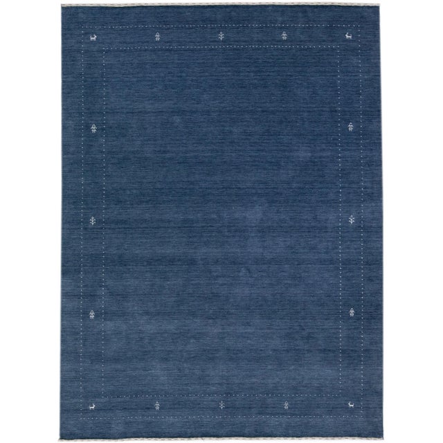 Textile 2020s Handmade Modern Gabbeh Style Blue Wool Rug With Minimalist Motif For Sale - Image 7 of 7