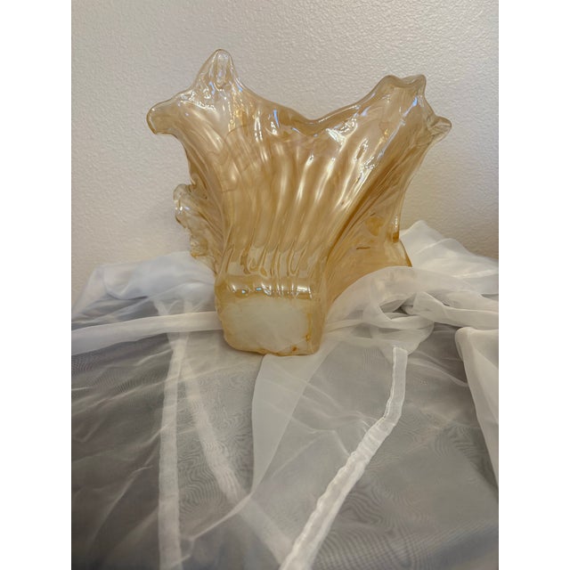 Mid-Century Modern Large Murano Apricot Swirl Vintage Bowl Sculpture For Sale - Image 3 of 5
