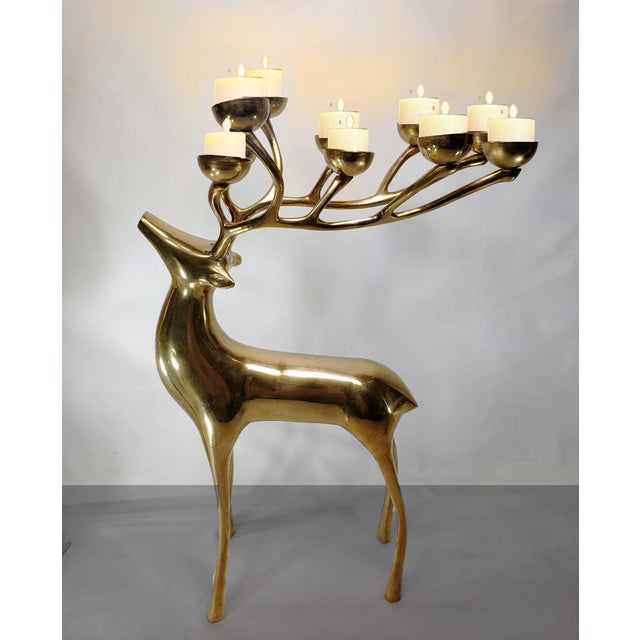 Reindeers 10 Point Brass Candle Holder Candelabra A Pair Chairish