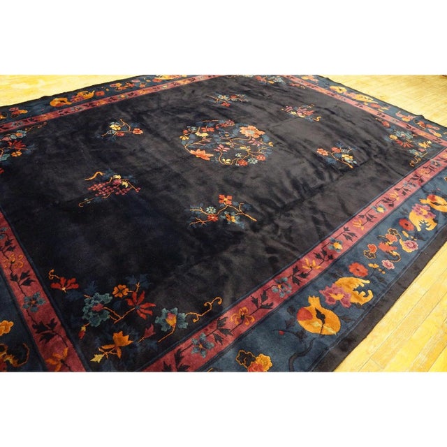 1920s Classic Antique Chinese Peking Indigo Blue Medallion Rug (8'9" X 11'1") For Sale - Image 10 of 11