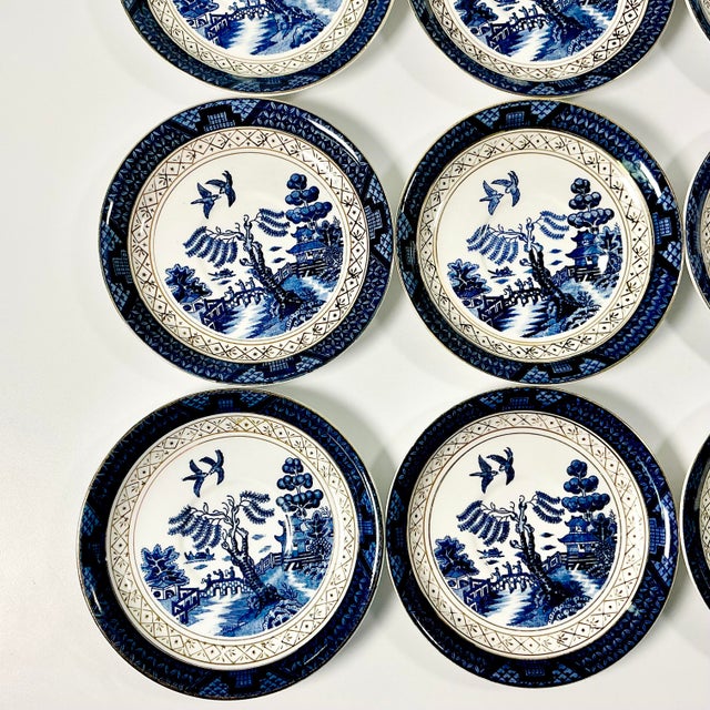 1940s Vintage Japanese Chinoiserie Hollywood Regency Blue Willow Small Plates - Set of 12 For Sale - Image 13 of 13