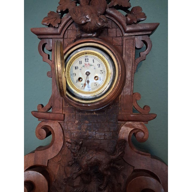 Black Forest Clock with Fox & Bird, 1920 For Sale - Image 4 of 14