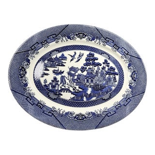Vintage Mid-Century Modern Churchill of England Blue Willow Oval Serving Platter For Sale