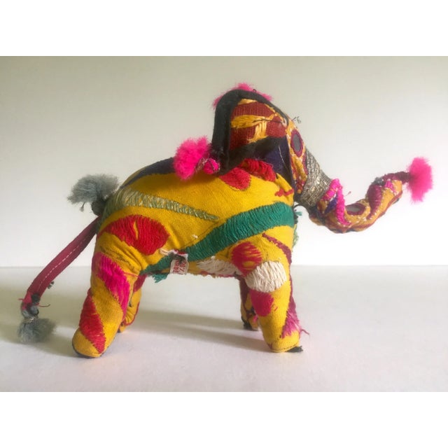 Vintage Mid Century Indian Rajasthan Multicolor Patchwork Fabric Elephant Figurine For Sale In Kansas City - Image 6 of 11
