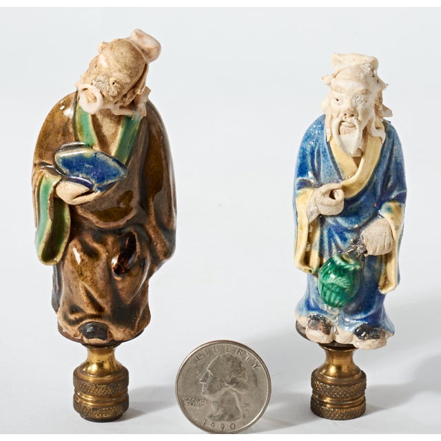 Early 20th Century Ceramic Chinese Wise Man Lamp Finials - a Pair For Sale - Image 10 of 10