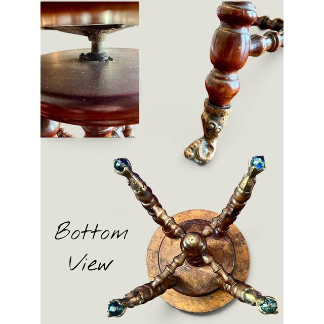 Brown Antique Victorian Piano Stool-Charles Parker-Blue Glass Ball Claw Feet-Wood Seat For Sale - Image 8 of 9