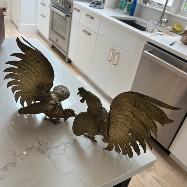 Vintage Mid Century Brass Fighting Roosters- A Pair For Sale In New York - Image 6 of 6