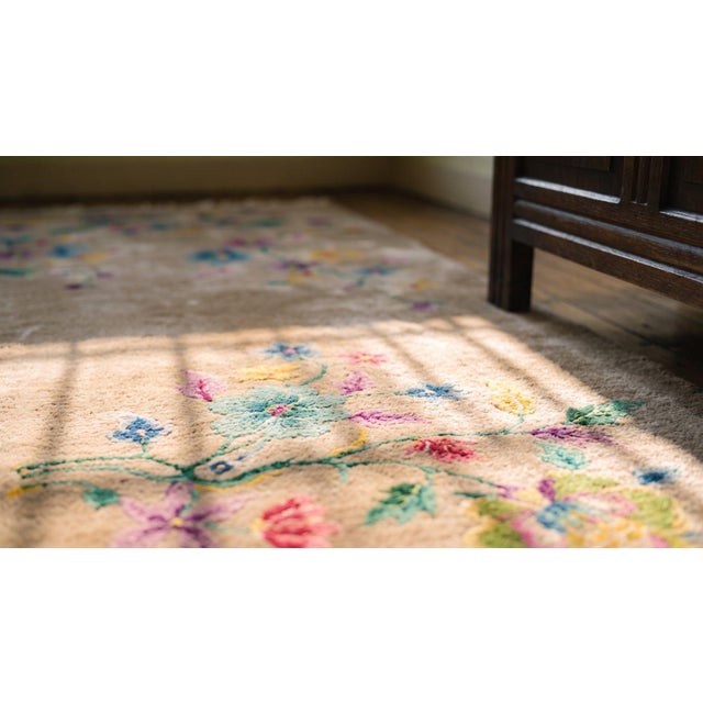 1920s Tan Sand Vase Floral Antique Chinese Art Deco Carpet 8'9" X 11'4" Knotted Wool Rug For Sale - Image 18 of 18