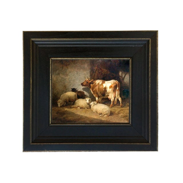 Cow and Sheep Framed Oil Painting Reproduction Print on Canvas - 5" X 6" For Sale - Image 4 of 4