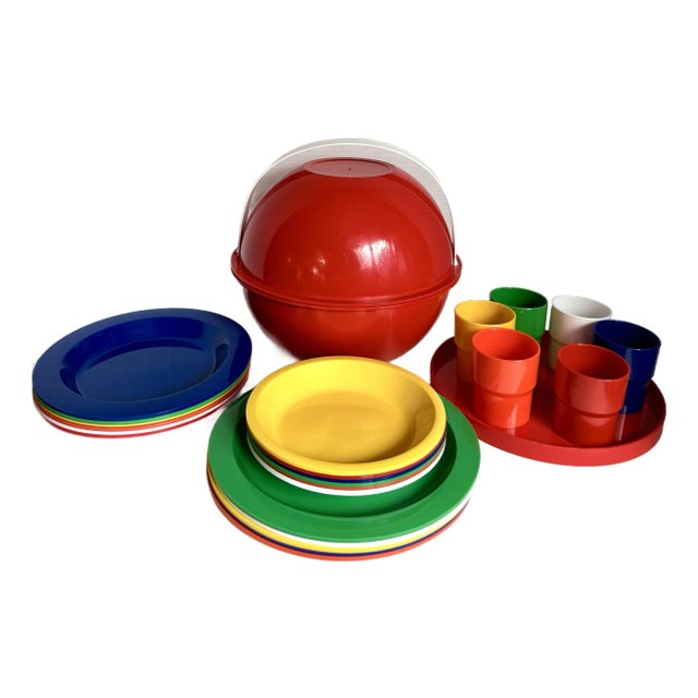 1970's Space Age Ingrid “Party Ball” Picnic Set in Red Sphere Carrying Case For Sale