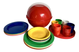 1970's Space Age Ingrid “Party Ball” Picnic Set in Red Sphere Carrying Case
