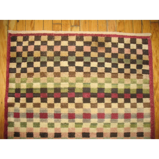 Mid-Century Modern Mid 20th Century Checkerboard Deco Turkish Runner For Sale - Image 3 of 6