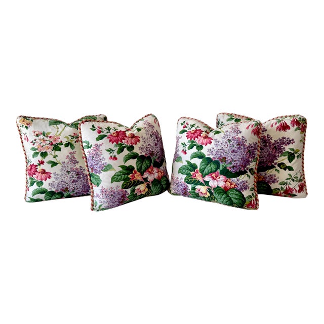 Silk Brocade Floral Throw Pillow Set – 4 Piece For Sale