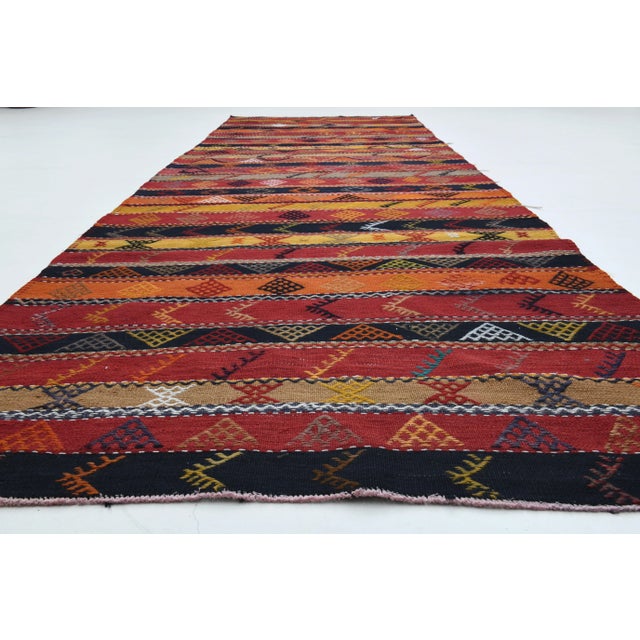 1970s Vintage Turkish Oushak Handmade Wool Cotton Red Runner Rug For Sale - Image 4 of 11