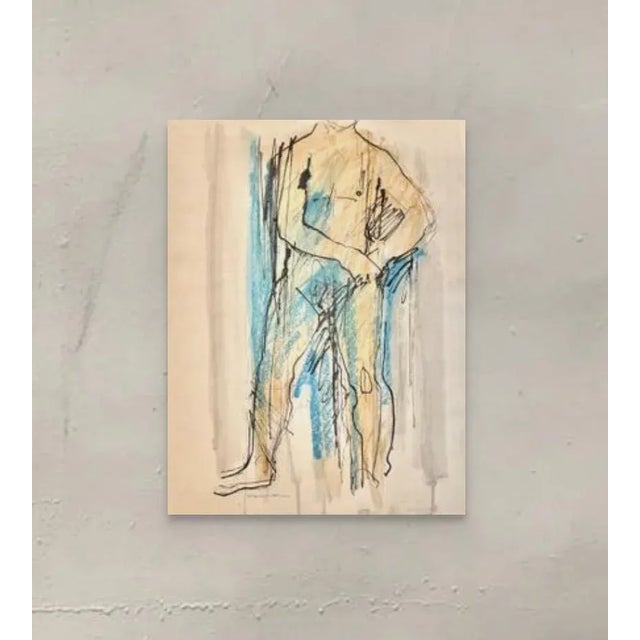 Late 20th Century Jack Meanwell Modern Figural Nude Man, Oil Pastel on Paper For Sale - Image 4 of 5