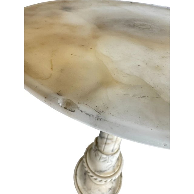 1980s Rustic Carved Alabaster Gueridon Small Occasional Table Stand For Sale - Image 15 of 15