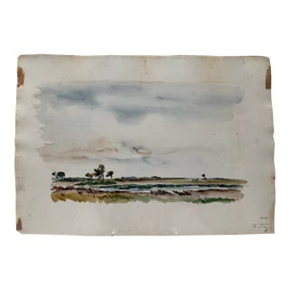 Henry Emil Salloch Original Watercolor on Paper Coastal Marsh Landscape, 1948. For Sale
