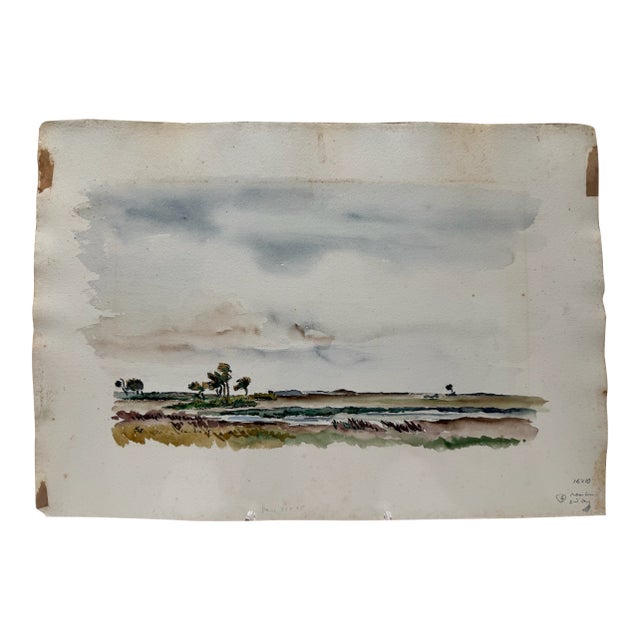 Henry Emil Salloch Original Watercolor on Paper Coastal Marsh Landscape, 1948. For Sale