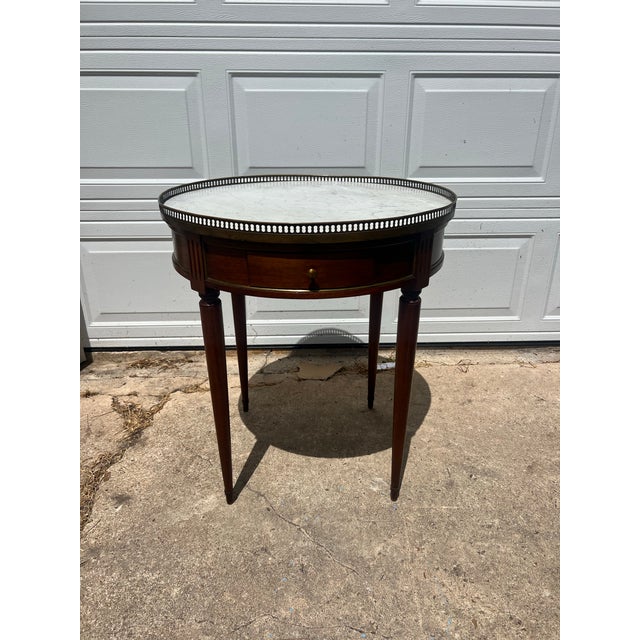 Wood French 19th Century Louis XVI Mahogany Oval Bouillotte Marble Top Side Table For Sale - Image 7 of 12