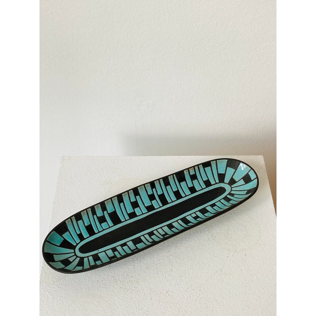 Rare, elongated ceramic bowl by marianne starck for michael andersen & søn, bornholm denmark. the bowl features a graphic,...