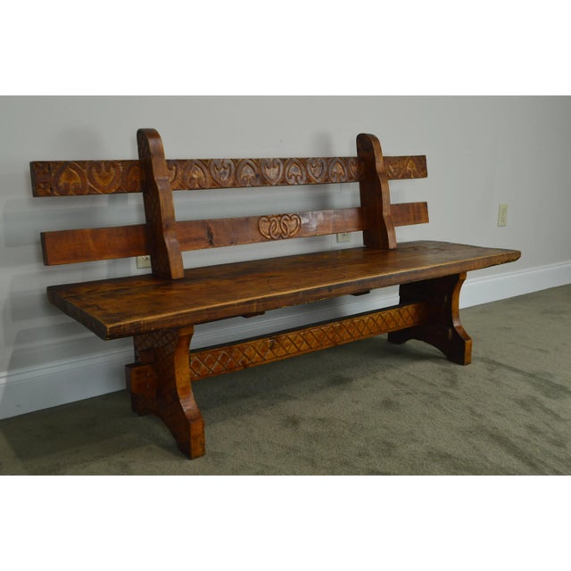 Brown Antique Rustic Arts & Crafts Bench Settee For Sale - Image 8 of 13