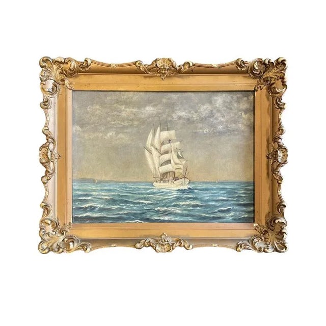 Sailship in the Sea, Scandinavian School, Late 19th Century, Signed in Bottom Left Corner, 61 x 48 cm. Frame has some losses.