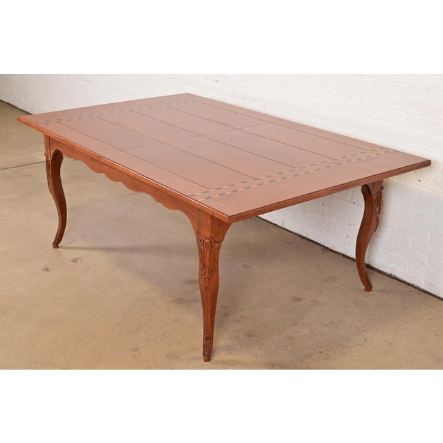 Baker Furniture Italian Provincial Inlaid Cherry Wood Harvest Farm Table, Newly Refinished For Sale - Image 15 of 15