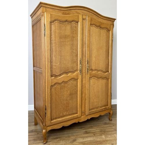 Vintage French Louis XVI Style Two Door Wardrobe in Carved Oak For Sale - Image 3 of 11