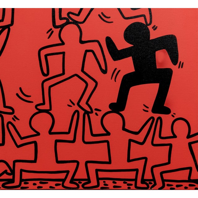 1990s 1990s Abstract Keith Haring Style Acrylic on Canvas Red Painting For Sale - Image 5 of 12