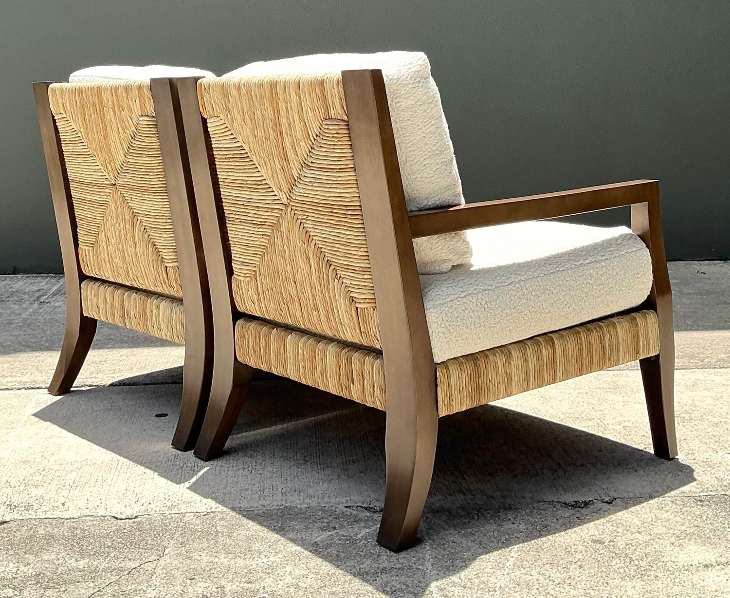 Vintage Ej Victor “Fishers Island” Rush Lounge Chairs - A Pair - Back view