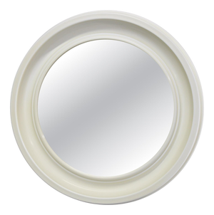 Vintage Italian Round Mirror in Cream White Plastic Frame, 1970s