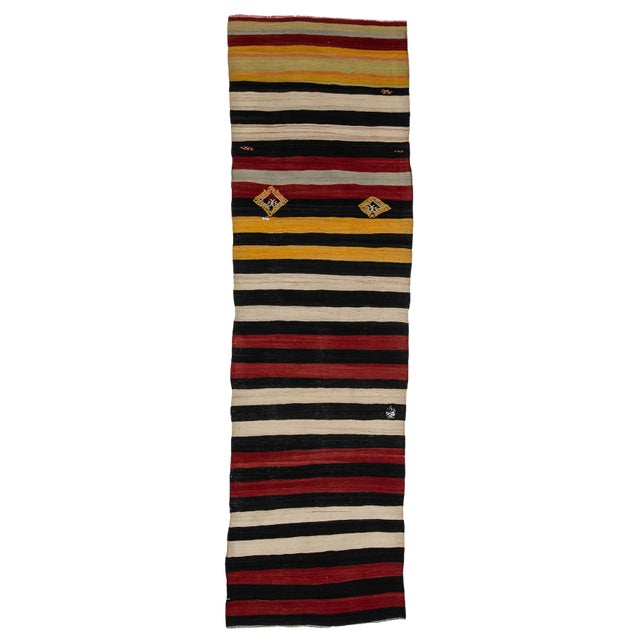 Vintage Striped Kilim Runner-2′10″ × 9′10″ For Sale